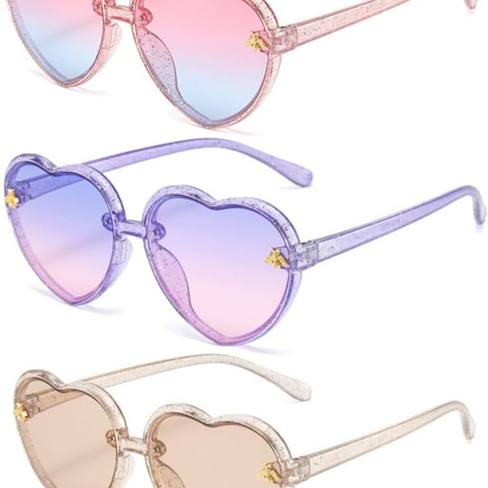 3 Pack Girls heart Shaped Sunglasses UV 400 Protection Kids Love Heart Sunglasse